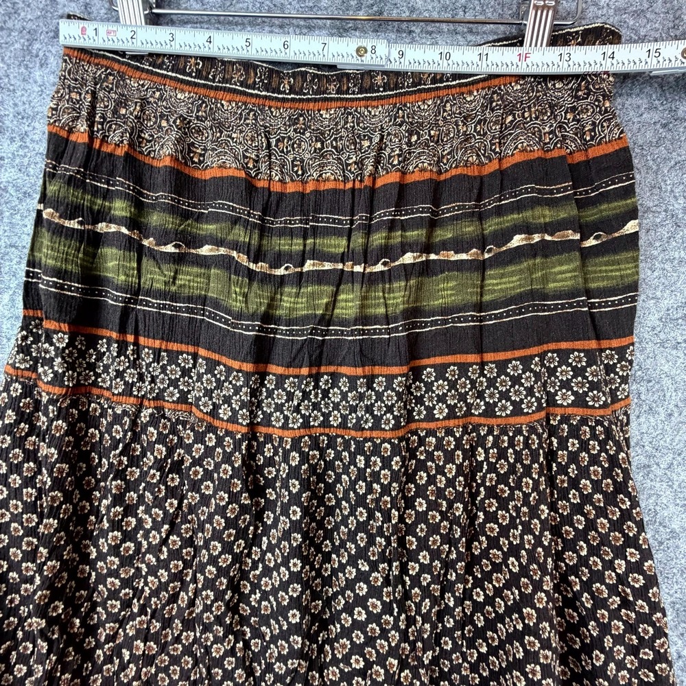 Vintage 1601 Skirt Womens Large Brown Boho Floral Earthy 90s Rayon Tiered Summer - Picture 4 of 6